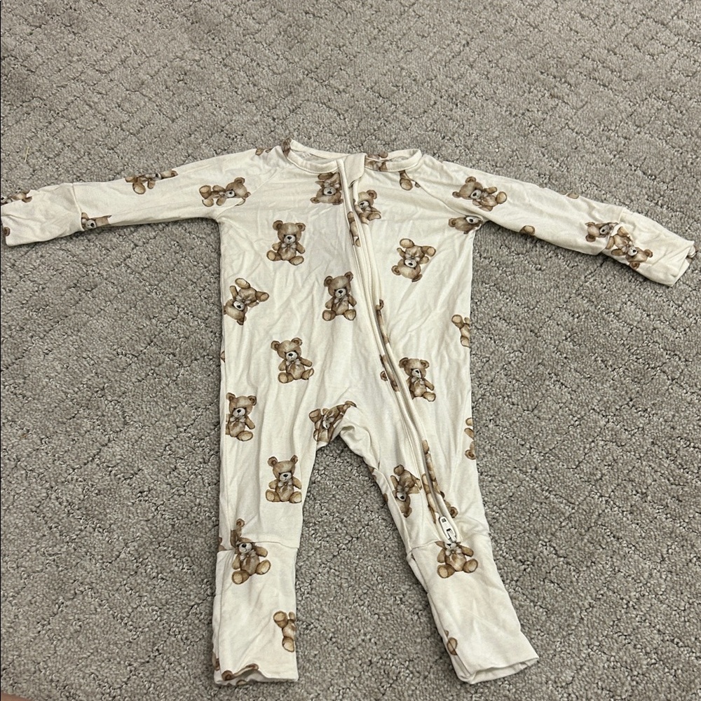 Cream Teddy Bear Zip-Front Kids One-Piece Bodysuit